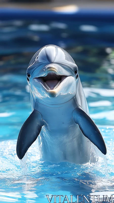 Joyful dolphin sharing a bright, splashy ocean hello.