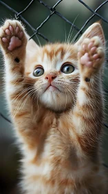 Caught Red-Pawed: Ginger Kitten's Surrender to the Fence.