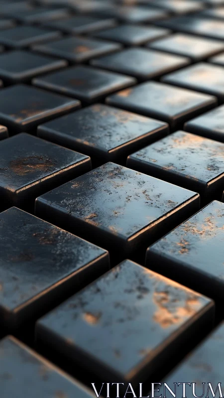 Procedurally lit metallic tiles exhibit micro-surface wear and gloss