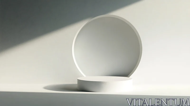 Minimalist white circular podium in angled studio light.
