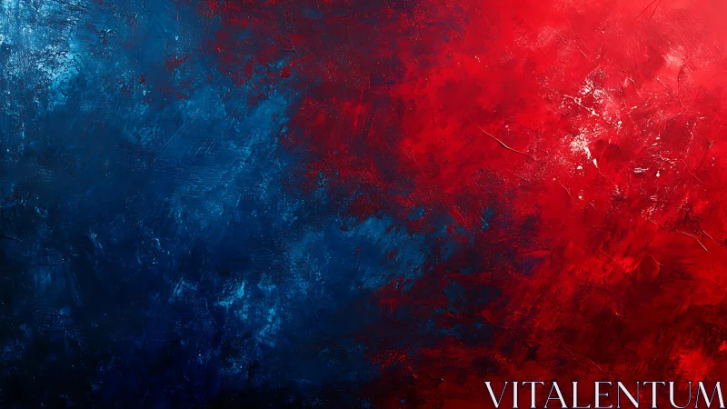 Abstract Red and Blue Textured Painting with Dramatic Contrast.