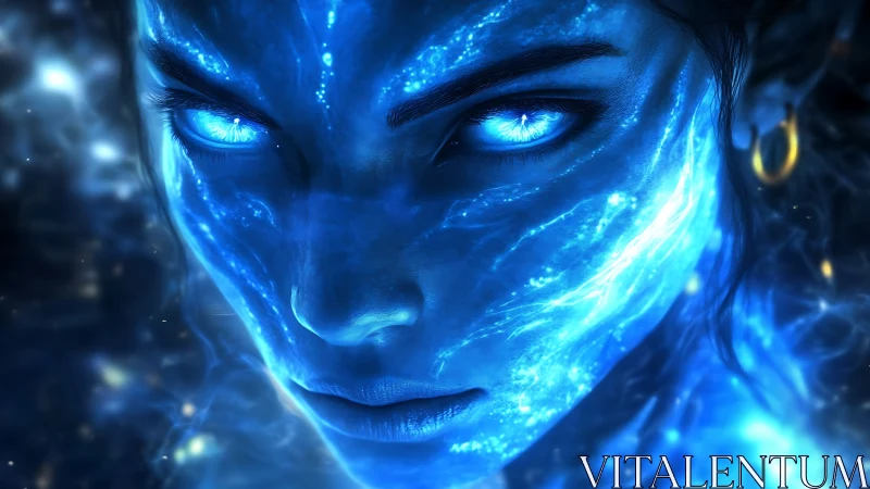 Starlit Blue Guardian Staring Through Cosmic Midnight.