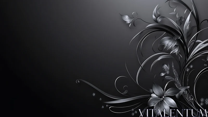 Monochrome Floral Ornament Against Dark Gradient Background.