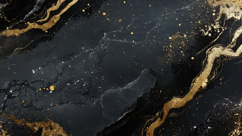 Black marble background with flowing metallic gold veins.