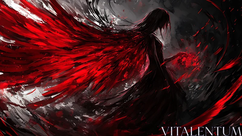 Dark silhouette commands swirling crimson energy storm.