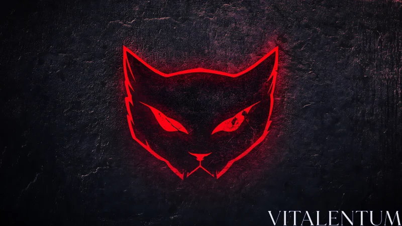 Red feline head outline glows against textured dark surface
