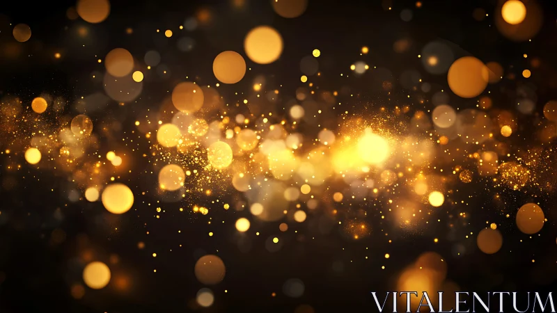 Glowing golden bokeh lights on dark background in festive abstract style.