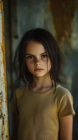 Young Soul Contemplates Secrets Behind Weathered Walls