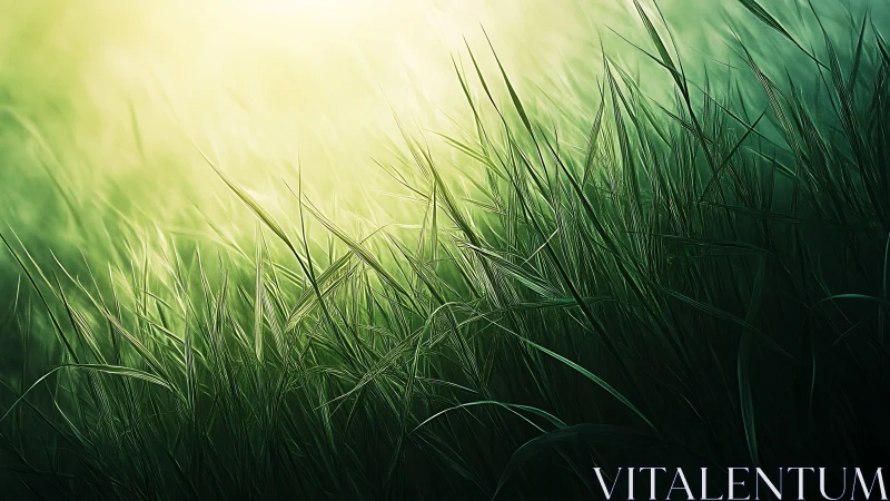 Sunlit green grasses glow under soft morning backlight.