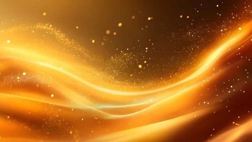 Glowing golden abstract waves with sparkling light effects.