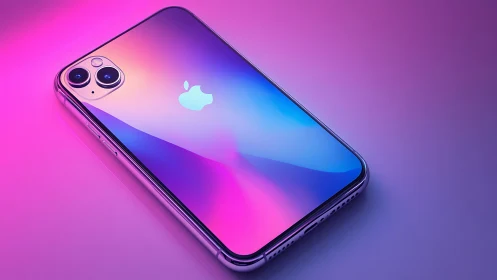 iPhone with Dual Camera in Gradient Purple and Blue Background.