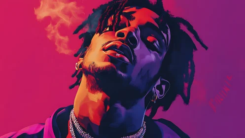 Moody portrait glows with bold neon color and quiet attitude