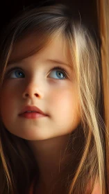 Rendered Child Portrait: Blonde Hair, Blue Eyes, Warm Golden Lighting.