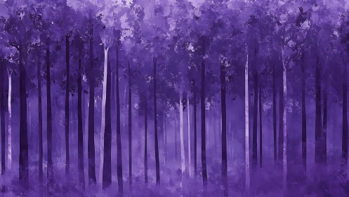Enchanted Purple Forest Shrouded in Mystical Fog