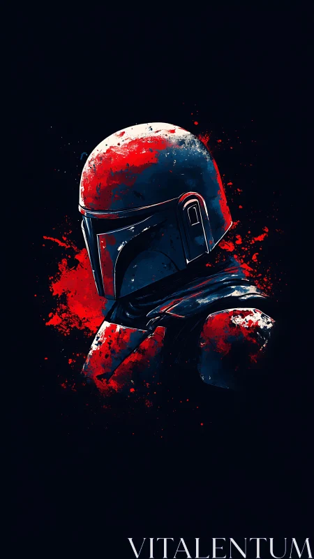 Bold space warrior in splashed red and midnight blue armor.