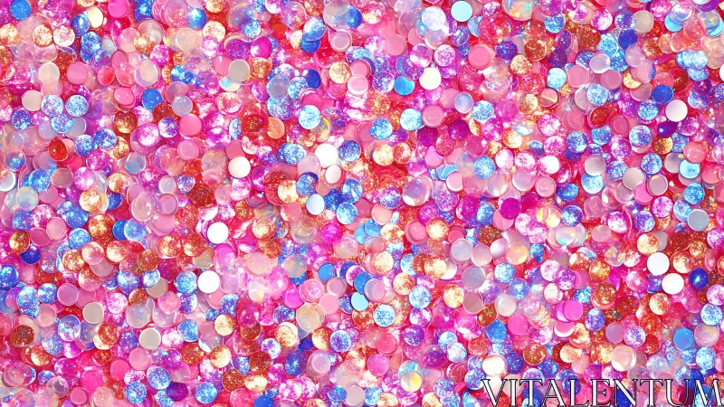 Iridescent glitter confetti forms dense chromatic surface field