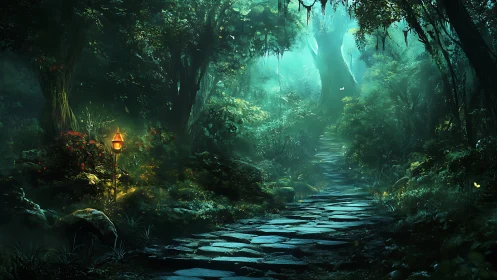 Emerald Grotto's Luminescent Pathway Through Ancient Canopies.