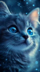 Feline portrait with luminescent digital overlay effect.