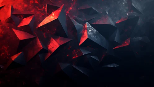 Shattered ember shards orbit through a molten digital void