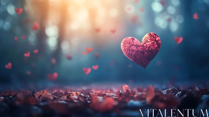 Glowing Heart Floating Among Bokeh Particles