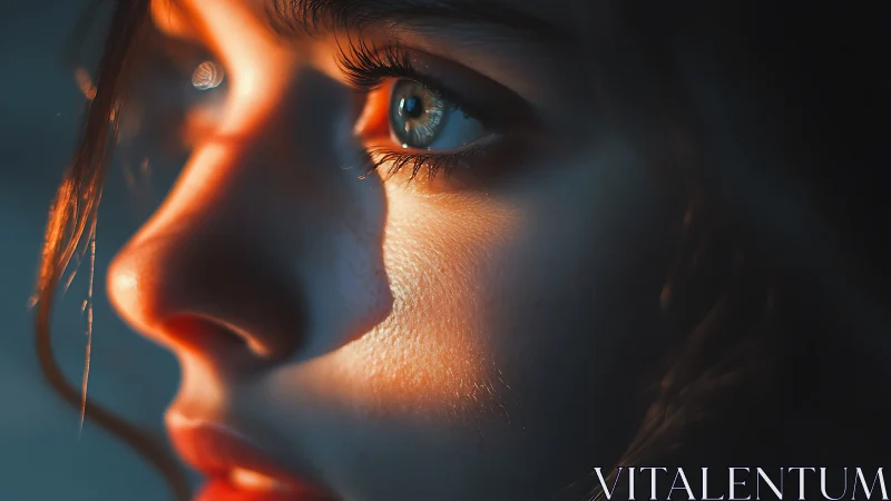 Side profile closeup of blue eye in warm sunlight.