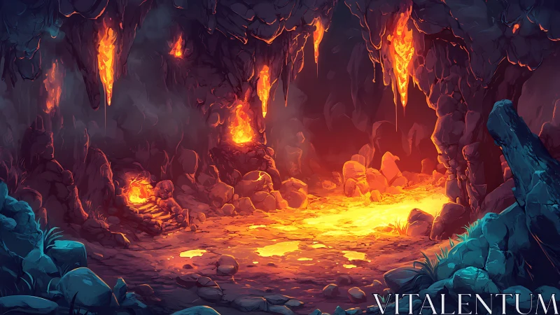Lava-lit cavern floor quietly rehearses a molten sunrise