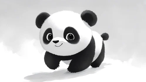Cute cartoon panda walking on soft white background.