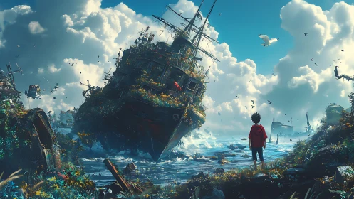 Young explorer meets a forgotten shipwrecked world by the sea