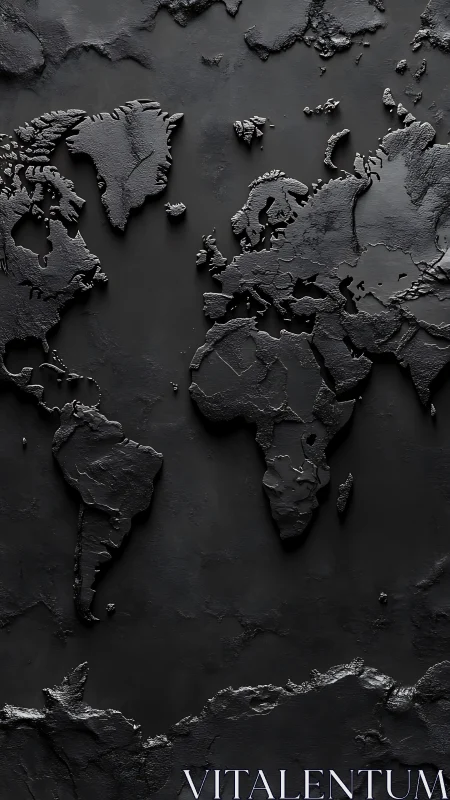 Textured black world map inviting quiet, thoughtful journeys.