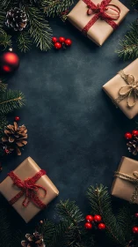 Rectangular Christmas gifts with kraft wrap and glitter ribbons