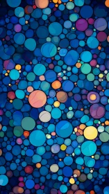 Vibrant circular mosaic flows across a deep blue abstract field