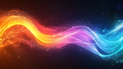 Vibrant neon light waves flow across a dark cosmic space