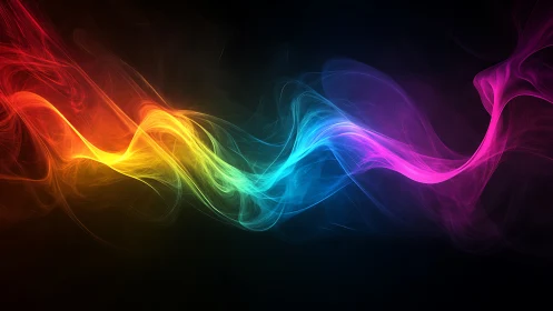 Digital painting of luminous spectral wave on black field.