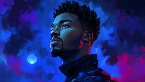 Moonlit dreamer leans into neon clouds and quiet destiny