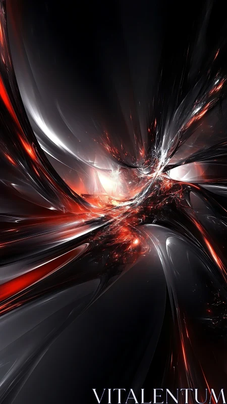 Fluent metallic vortex channels red plasma through dark space