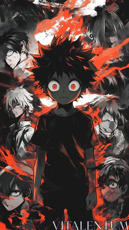 Shadow-eyed hero surrounded by fierce red memories.