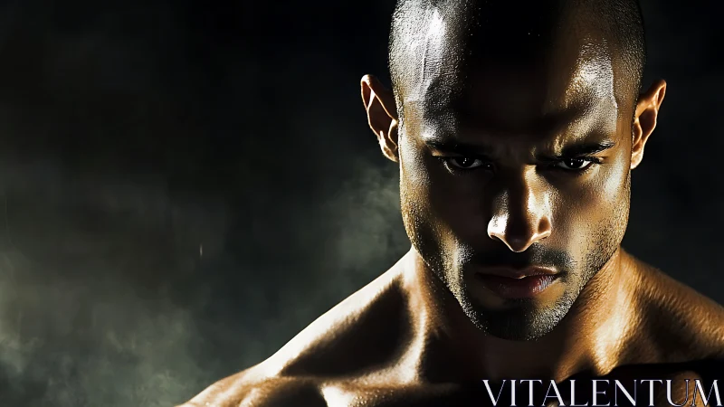 Low key muscular male portrait with dramatic rim lighting