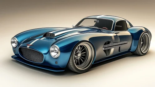 Sleek blue sports car blending classic curves and bold style.
