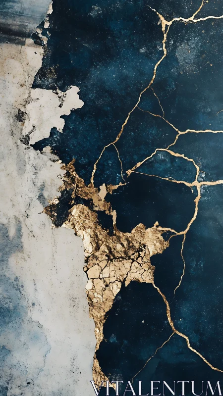 Fractured navy marble with flowing gold vein networks.