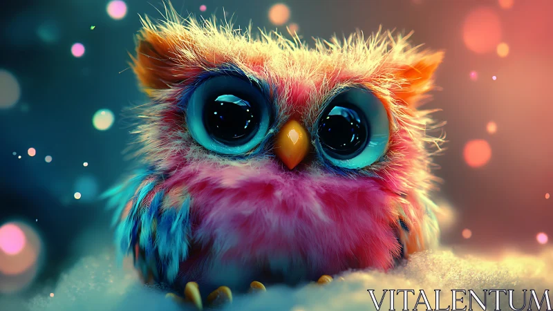 Adorable Neon Owl Illustration with Big Eyes and Soft Glow.