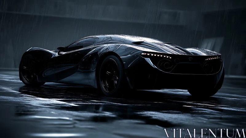 Photorealistic hypercar profile in cinematic rain-soaked noir lighting.