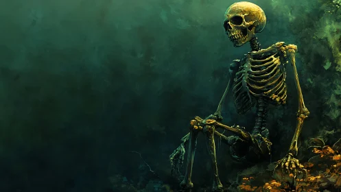 Bone-tired dreamer waits quietly in a drowned green dusk