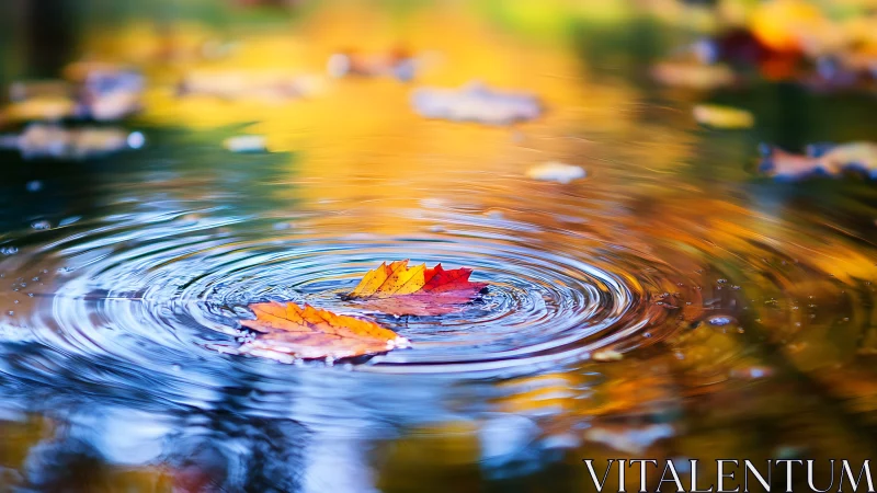 Autumn maple leaves drift on rippling water in shallow focus