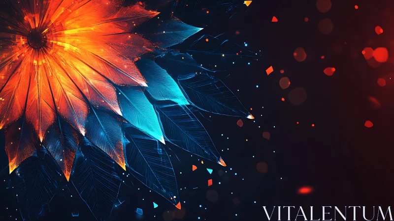 Abstract radial petal structure in blue and orange light.