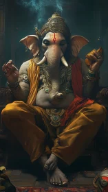 Elephant-headed deity figure in ornate seated posture.