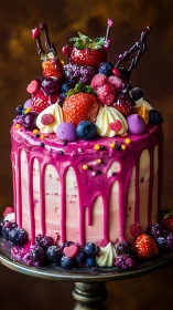 Vibrant Berry Layer Cake with Drip Frosting.