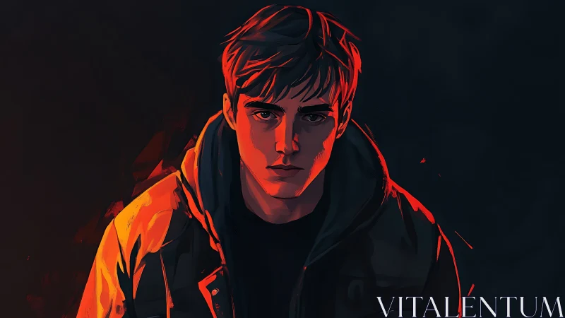 Digital portrait depicts male figure in directional lighting