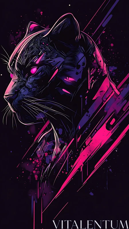 Neon-vector panther portrait with kinetic chromatic streaks.