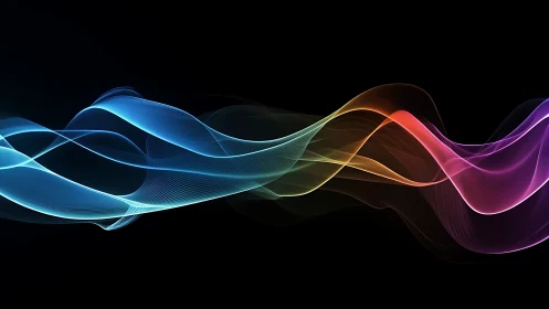 Colorful light waves flow across a deep black digital void