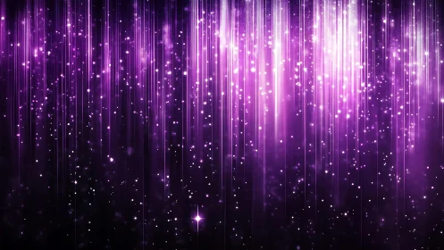 Radiant purple light streaks with glowing sparkles, abstract digital art.